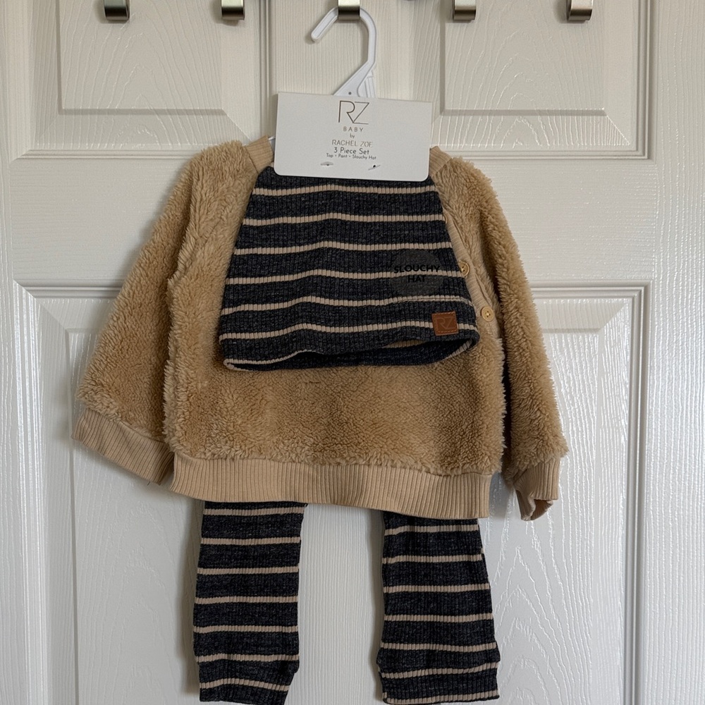New! Cozy Tan and Black Striped Set by Rachel Zoe, Size 12 Months